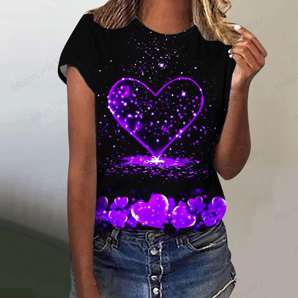 Tricou cu Imprimeu 3D Inimă de Dragoste Femei Modă Tricou Supradimensionat Harajuku Mânecă Scurtă Topuri Tricouri Cadou Ziua Îndrăgostiților Tricou Gât Rotund