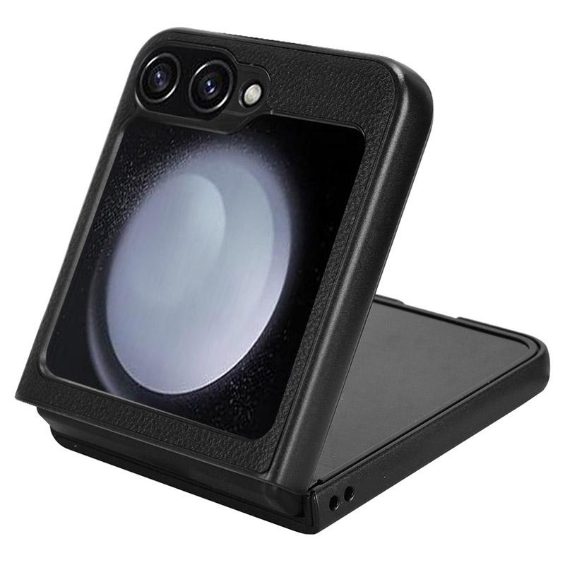 Für Samsung Galaxy Z Flip6 5G Hülle Lederbeschichtete PC-Handyhülle mit Litschi-Textur Kartenfach