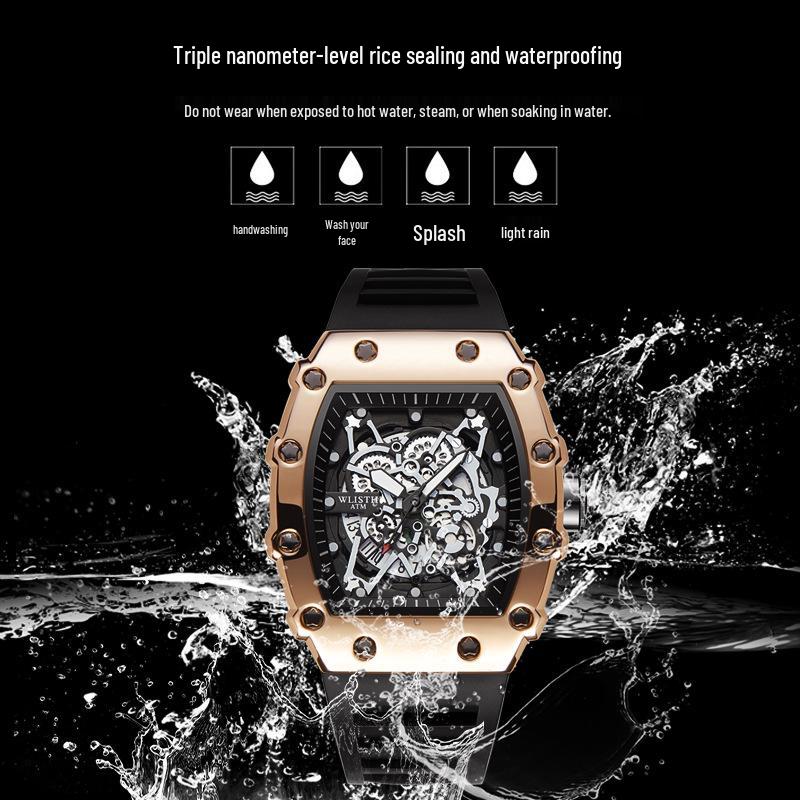Swiss Brand Men's Sporty Mechanical Watch - Hollowed Large Dial, Luminous, Ideal for Students.