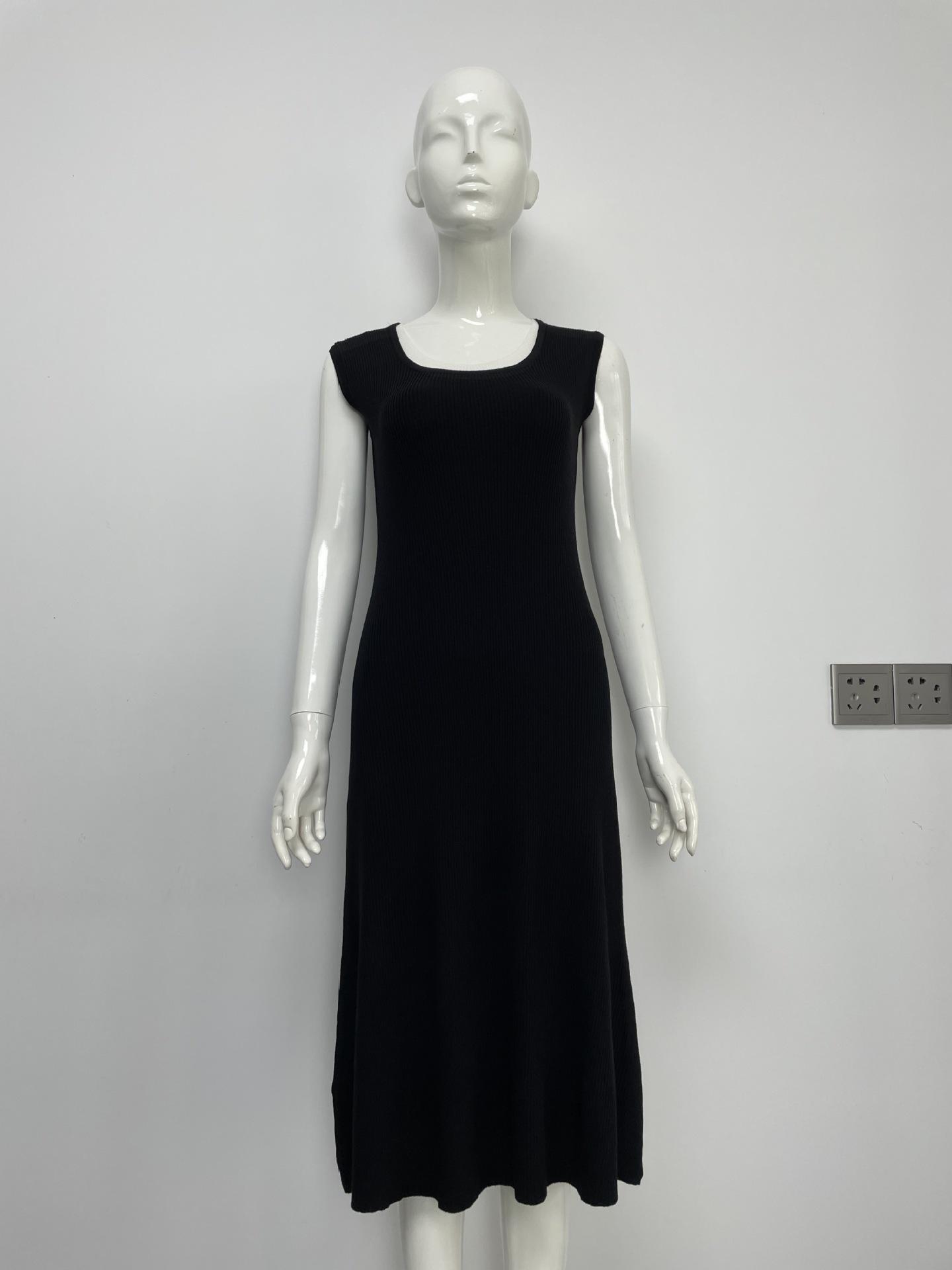 

2025 Chic Color-Block Knit U-Neck Two-Piece Sleeveless Long Vest Dress One Size чорний