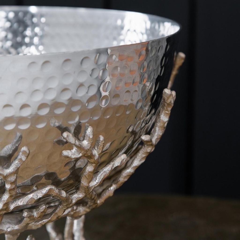 Modern Silver Aluminum Decorative Bowl with Stand, 14.2x14.2x10.8” –