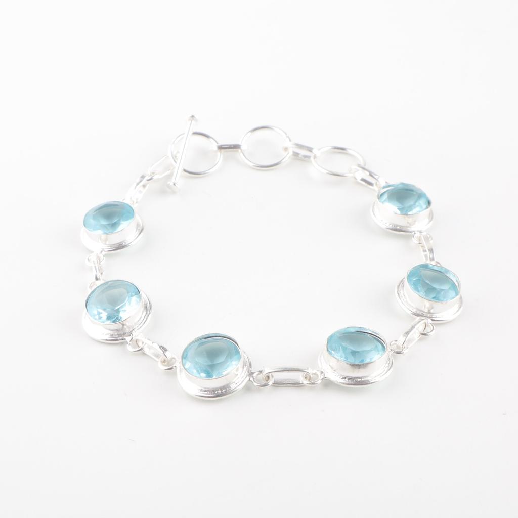 Natural Sky Blue Topaz Gemstone 925 Sterling Silver Jewelry Handcrafted Bracelet RB-13-4
