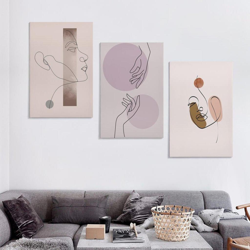 Bohem Yeşil Bitki Duvar Sanatı: Oturma Odası ve Restoran için Vintage Üç Panelli Geometrik Dekor