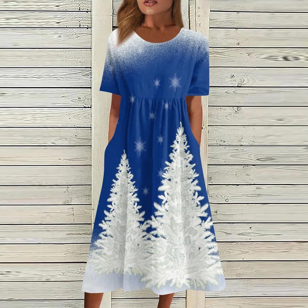 Women's Casual Fashion Christmas Print O-neck Dress