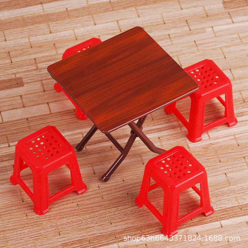 Retro Mini Kitchen Toy Dining Table Square Table Round Table Stool Eating Play Doll House Small Ornament Children'S Play House