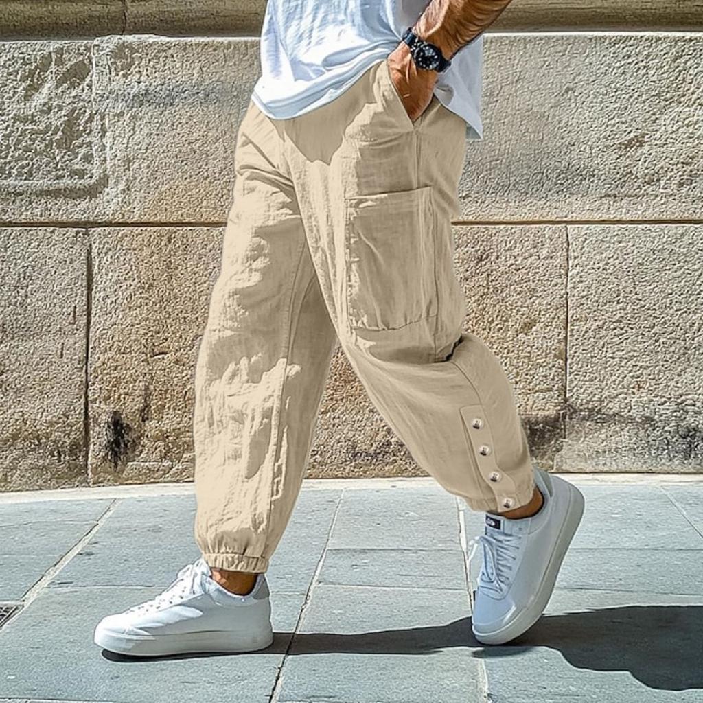 Men's Cotton And Linen Color Casual Trousers Long Pants