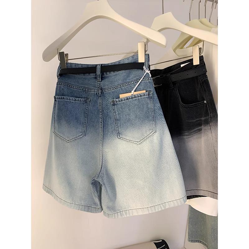 Women's Summer 2024 Gradient Denim High-Waisted Straight-Leg Shorts