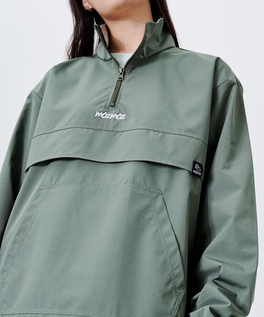 Mozmoz Center Embroidery Back Label Functional Anorak Khaki