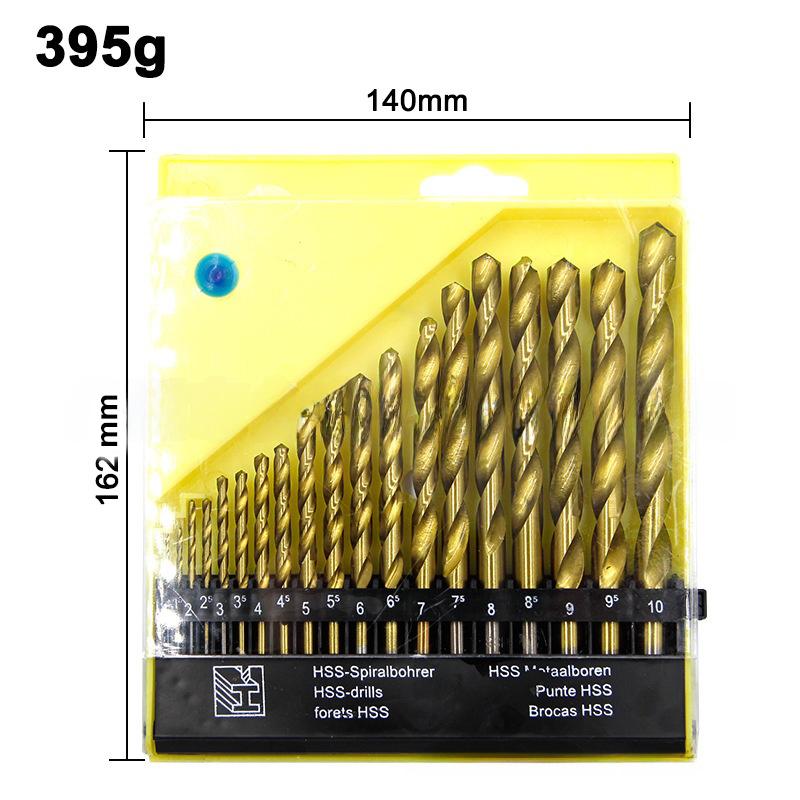 Titanium plated straight handle twist drill 19pc electric drill bit drilling woodworking drilling tool accessory set