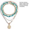 Boho Layered Turquoise Necklace Pearl Beaded Paperclip Metal Chain Necklace Circle Choker Necklace Jewelry for Women Girls