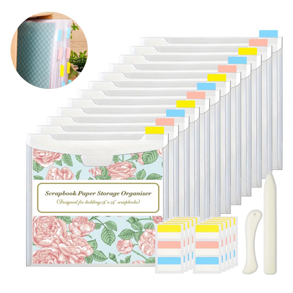 Scrapbook-Aufbewahrungstasche PVC-Scrapbook-Halter 12-teiliges Scrapbook-Papier-Organizer-Set mit Index-Etiketten Papierfalten für Karten