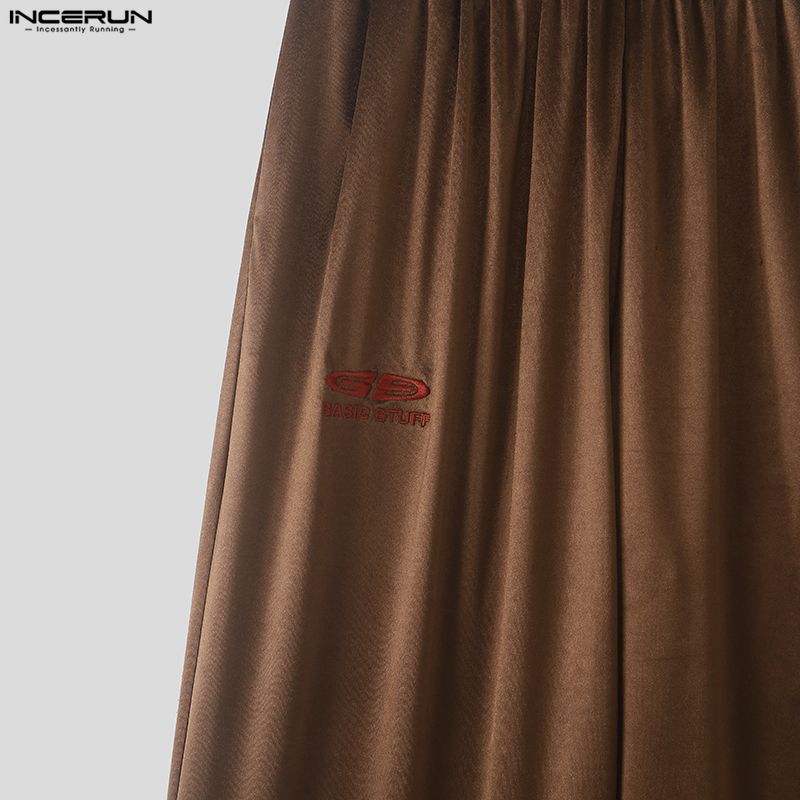 INCERUN Men's Y2K Glossy Baggy Wide Leg Pants Streetwear Hip Hop Casual Elastic Waist Bottoms