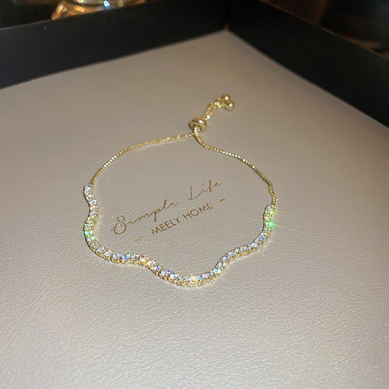 High-End Geometric Crystal Adjustable Bracelet with Luxury Drawstring Design - New Influencer Jewelry