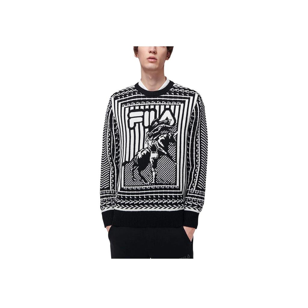 Fila Fleece Printed Pullover Sweater Men Sweater Black F11M318402F-ZA