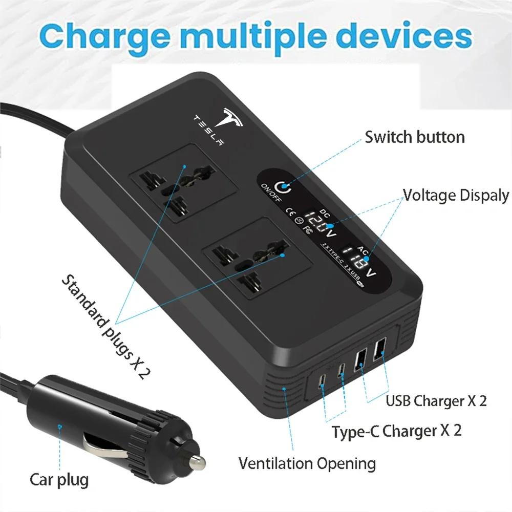 

Car Sticker Tesla Car Inverter 12 to 220 Voltage Power Converter 200W QC 3.0 USB/Type-C Chargers Voltage Detection For Tesla Mod 1pc