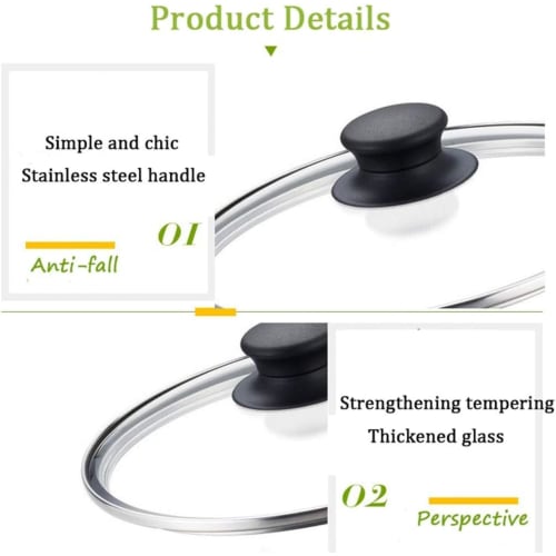 Replacement Pot Lid, Clear Glass Saucepan Lid, Tempered Glass, Drop-Resistant, Fits All Saucepans and Frying Pans (40cm)