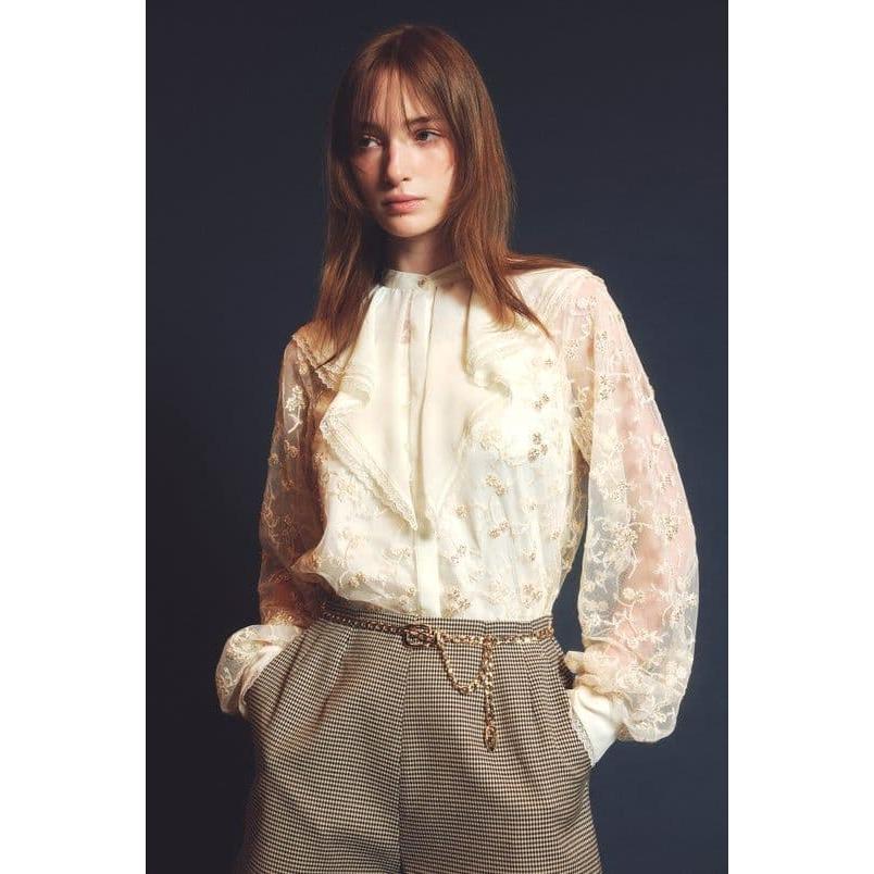 LILY BROWN Flower Bijou Lace Blouse OWHT White