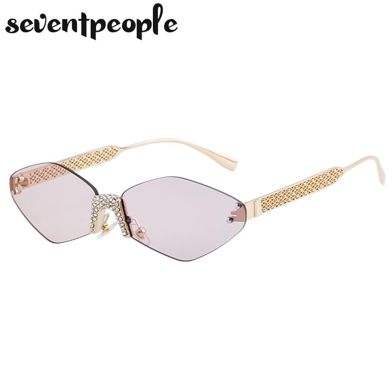 Small Metal Frame Hexagon Rimless Sunglasses Women Luxury Brand Design Polygon Sun Glasses For Ladies Retro Eyewear Shades