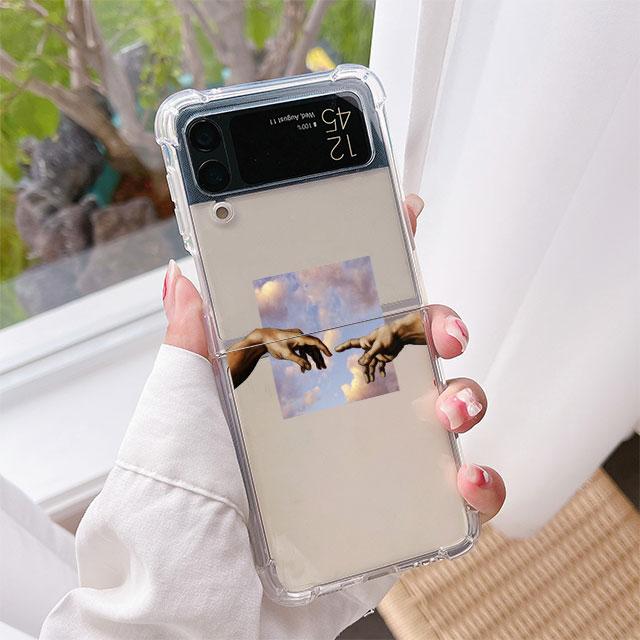 Flowers Heart Luxury Case For Samsung Galaxy Z Flip 3 4 5G Funda Z Flip3 Clear PC Hard Shockproof Back Phone Coque