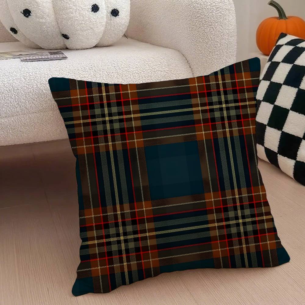 Tartan Pillow Case Anti-dustmite Pillowcase Invisible Zipper Silky Short Plush Sofa Cushion Cover