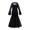 Women Cosplay Dress Dark Style Halloween Party Costume Lace Patchwork Flower Embroidery Fish Tail Hem Long Sleeves Tight Waist A