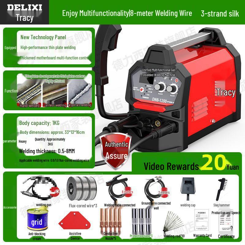 DELIXI 220V Electric Gasless MIG Welder - 3-in-1 Household and Industrial Welder
