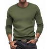 Men's Casual Long-Sleeved Checked Shirt, Slim-Fit Round-Neck Solid-Color Top