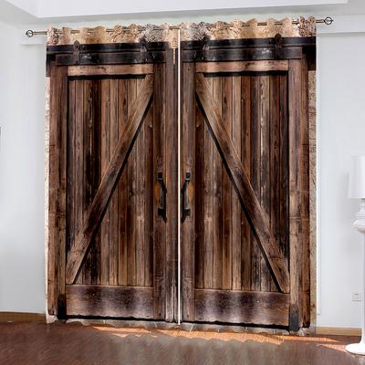 Cortinas Rústicas de Madera para Puerta de Granero para Decoración de Sala de Estar Cortinas Artísticas Estilo Granja Impresas para Ventana de Dormitorio 2 Paneles
