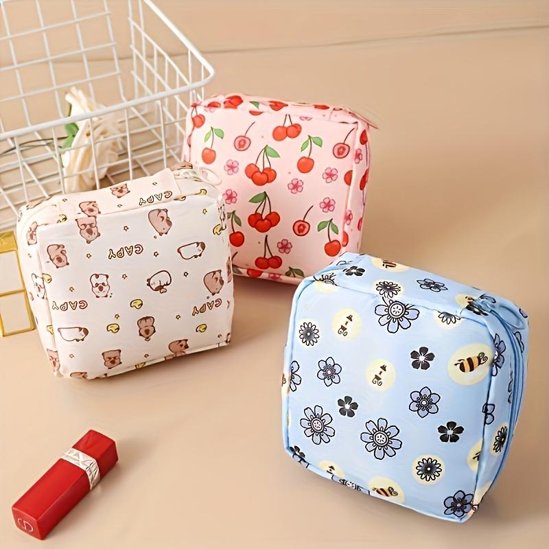 Cute Cartoon Girl Sanitary Napkin Storage Bag Portable Travel Pouch Large Capacity Sanitary Pad Organizer Travel Cosmetic Storage Data Cable Organizer