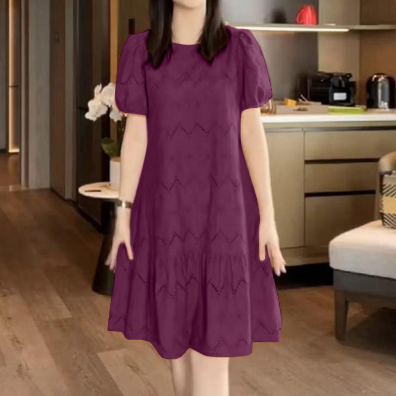 

ZANZEA Женское повседневное платье с круглым вырезом, вышивкой, крючком, пэчворком, короткими рукавами 2XL фиолетовый