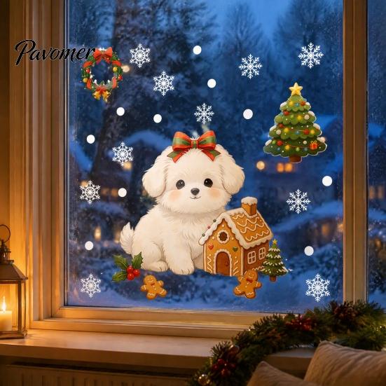 Creative Gift for Dog Lovers Cute Christmas Static Window Stickers, Waterproof PVC Holiday Decals Home Festive Glass Decorations Store Glass,