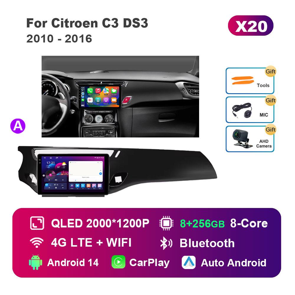 Car Video Multimedia Player DSP Stereo for Citroen C3 DS3 2010 - 2016 Android 14 System GPS Navi WiFi IPS Screen 4G Bluetooth