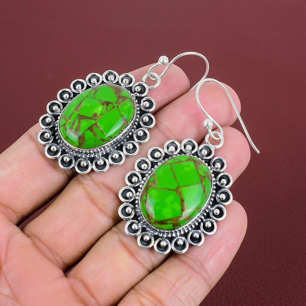 Kupfer Grün Türkis Ohrringe 925 Sterling Silber Ohrringe Original Edelstein Ohrringe Handgemacht Türkis Schmuck Geschenke für Frau Tropfen Ohrringe