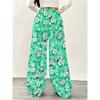 Ladies Green Floral Pink and White Printed Wide Leg Jogging Pants