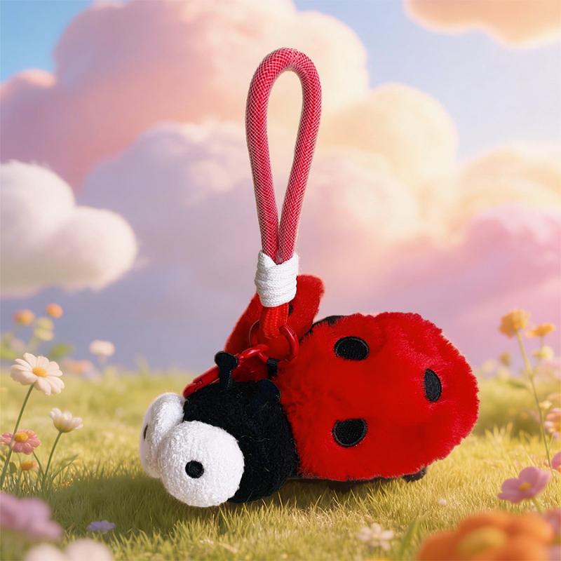 Plush Insect Keychain Cute Cartoon Bug Pendant Soft Lanyard Bag Decoration For Kids School Backpacks Ladybug