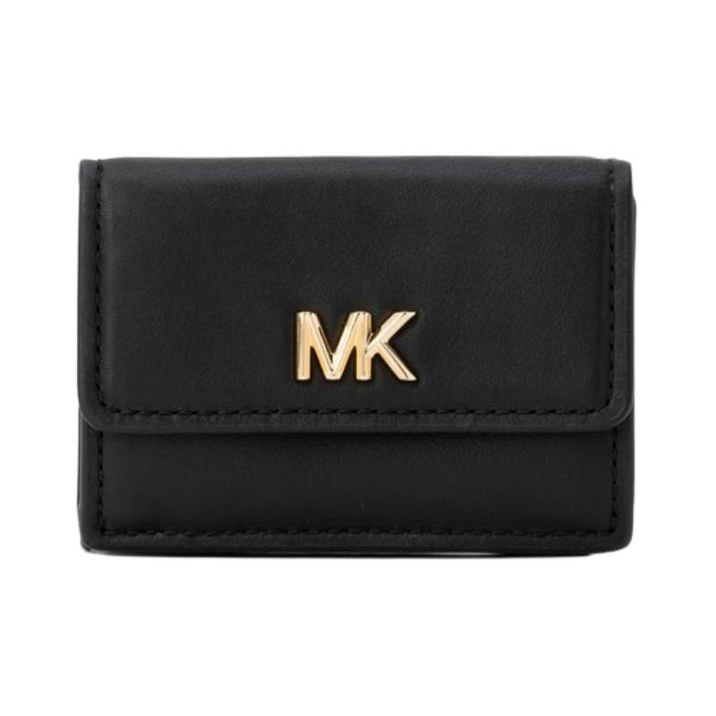 MICHAEL KORS FACET gold metal logo cowhide wallet small size women s black чёрный