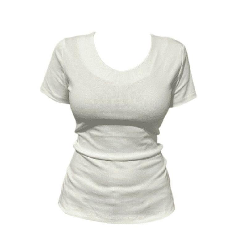 Summer Must-have Front Shoulder Slim and Thin Short-sleeved T-shirt Women's Pure Cotton V-neck Slightly Fat Mm Waist Top Small Ins