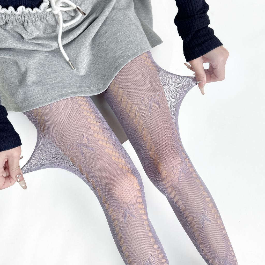 Korean Fashion Lace Jacquard Bow Tights for Girl Cute Summer Thin Hollow Breathable Pantyhose Sweet Elastic Embroidery Bow Sock