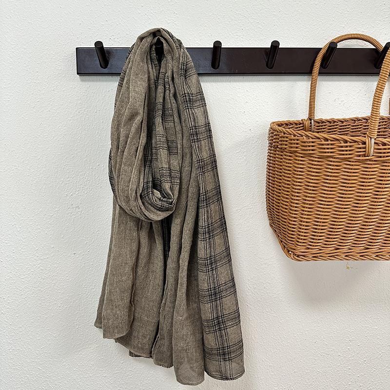 Scarf for Women Spring and Autumn Linen Plaid Scarf Enlarged Thin Long Shawl Autumn and Winter