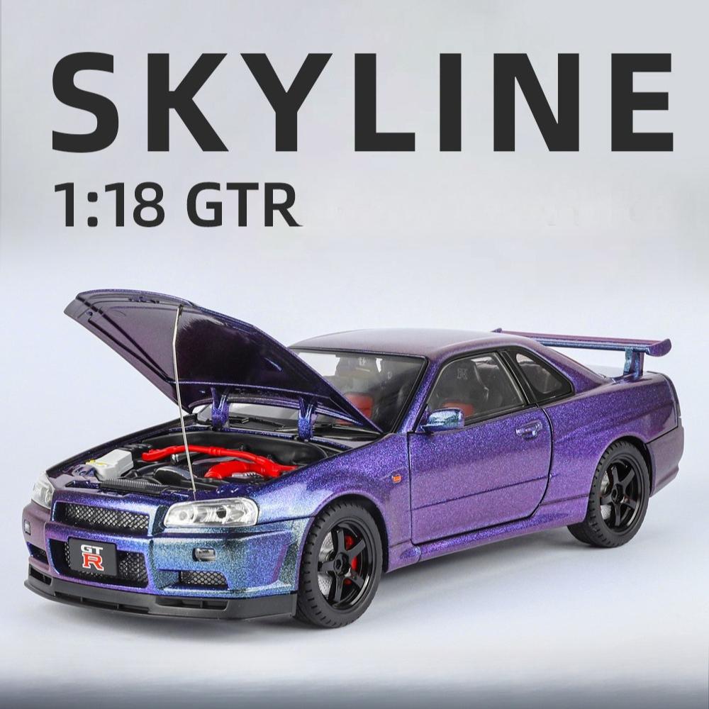 Big Size 1/18 Scale Nissan GT-R R34 Skyline Alloy Car Model Diecast Toy Car for Boys JDM Racing Car Toy Gift Collectible Hobby