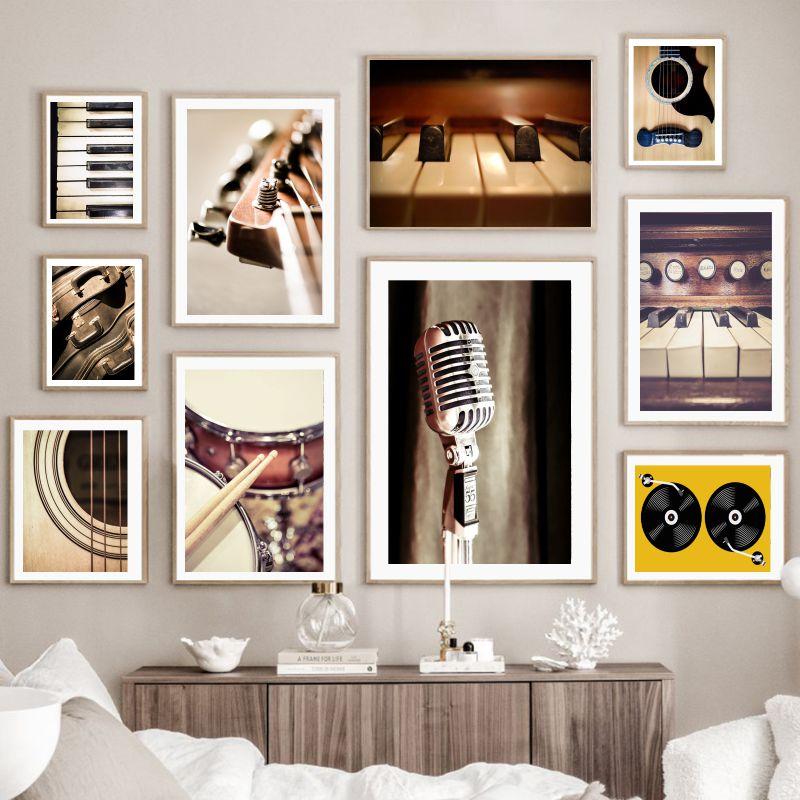 Kytara Klavír Plakáty a grafiky Hudební nástroje Tištěný obraz na plátně Moderní nástěnný obraz pro hudebníka Home Decor