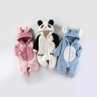 Winter Long Sleeve Baby Boy Girl Romper Cartoon Kid Playsuit Jumpsuit Children Clothing Hooded Plush Warm Toddler Bodysuit
