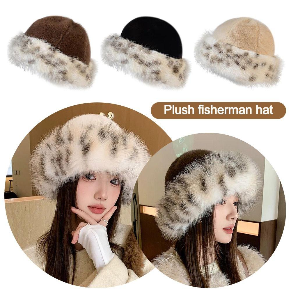 Windproof Plush Fisherman Hat Keep Warm Ear Protection Cap Fashion Faux Fur Bucket Hat  Winter