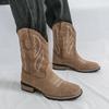 Western Cowboy Leather Boots with Ethnic Embroidery - Men's Long Pull-on High Boots, Plus Size Available