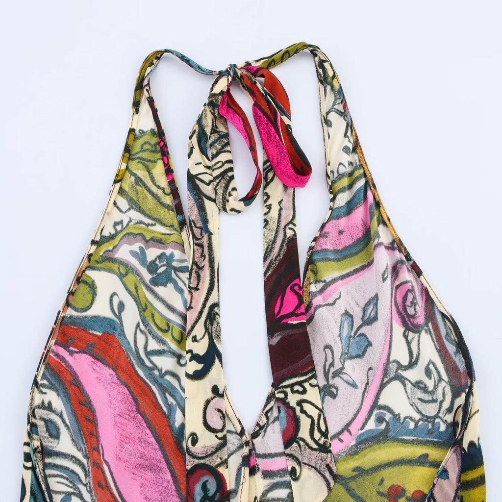 2025 Summer Women's Fashion: European & American Style Halter Print Dress