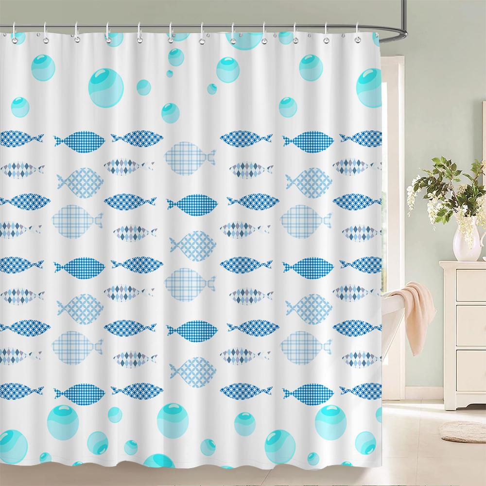 Bathroom Shower Curtain Nordic Cartoon Ocean Anchor Style Printed Polyester Fabric Shower Curtain With Hooks Decoration Curtain