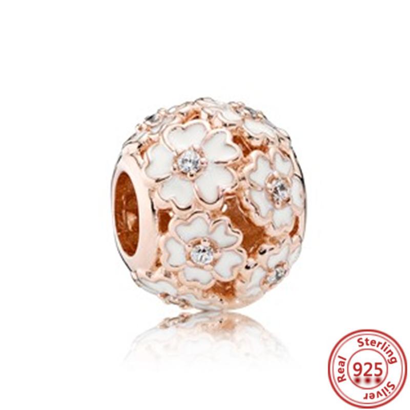 

Гарячий розпродаж рожевого золота серії рожевий циркон листя серце кулон блискучий затискач бісером Fit браслет DIY срібні ювелірні вироби S925