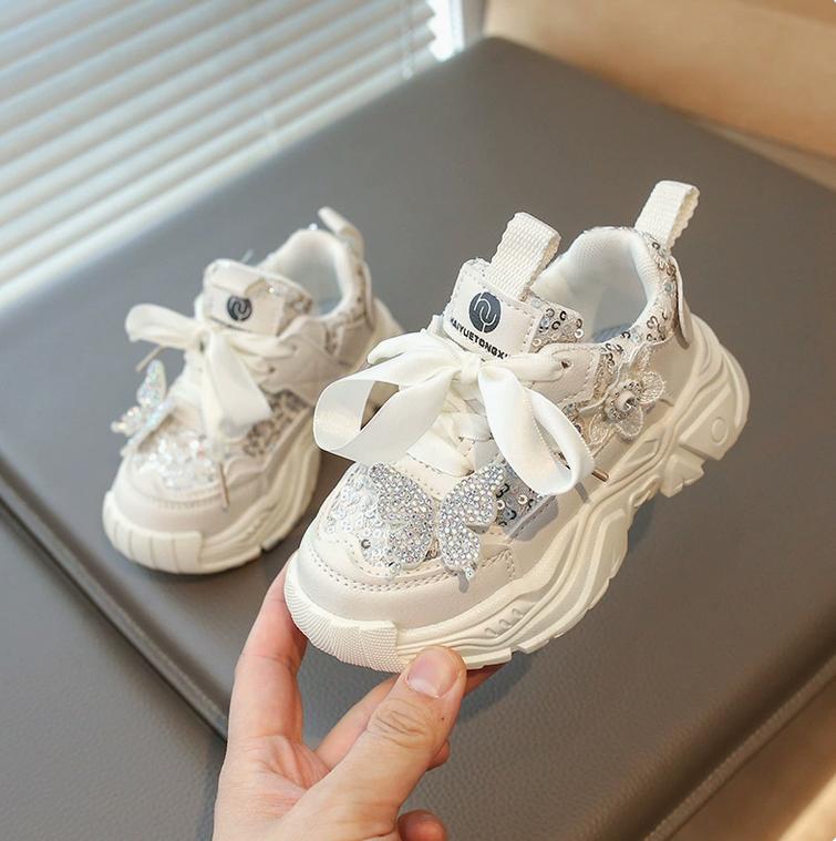 

Young Sneaker Fashion Appliques Outdoor Walking Shoes Girls Bling Sequins Butterfly Kids Casual Shoes Comfort 24