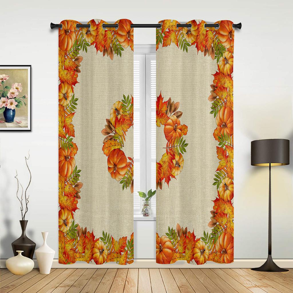 Schlafzimmer Küchenvorhang Erntedank Herbst Kürbis Ahornblatt Fenstervorhänge Vorhänge für Wohnzimmer Dekorative Artikel
