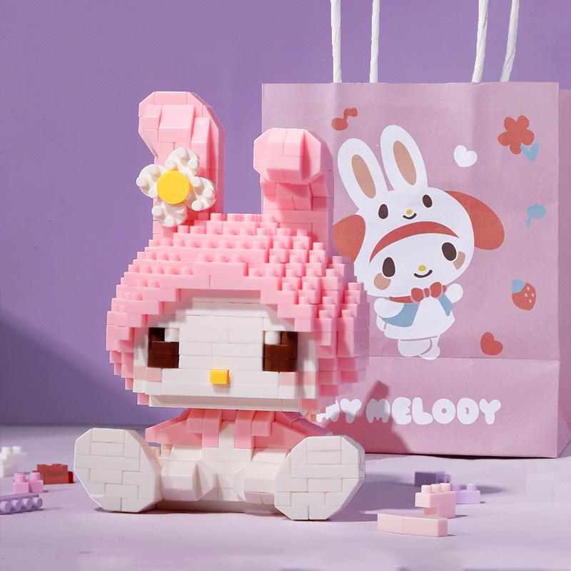 Cartoon Figurine Building Blocks: Kuromi, Cinnamoroll & Melody Rabbit - Educational Toy Blind Box for Kids